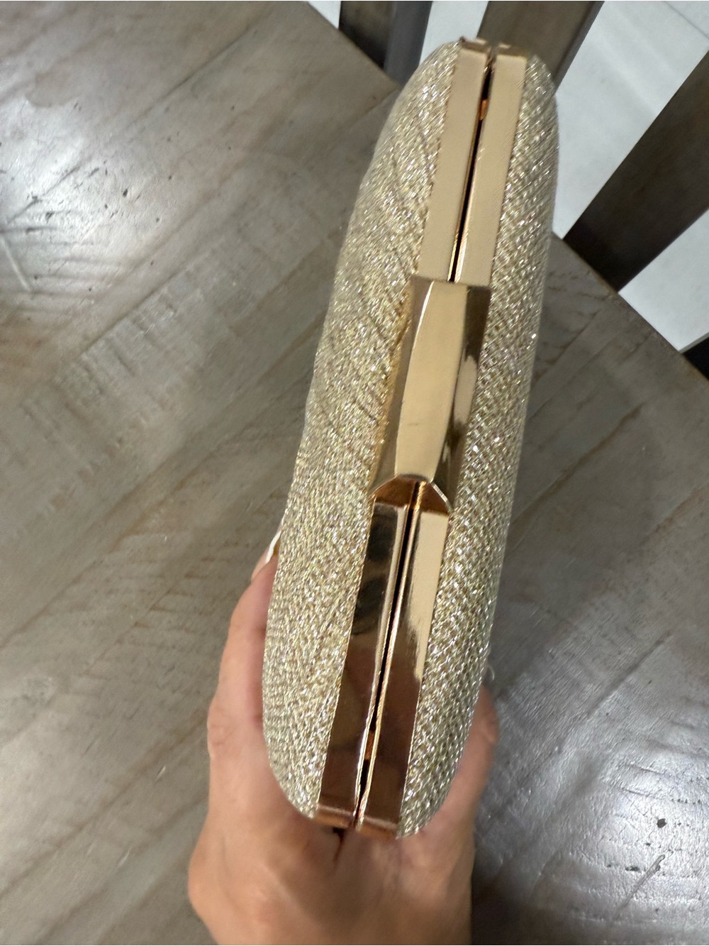 Gold Glitter Evening Clutch Bag with Removable Chain Strap Formal Prom Wedding - Picture 6 of 7